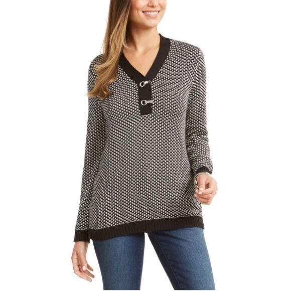 Karen Scott Women's Cotton Textured Henley Sweater, Size XL - Picture 1 of 16